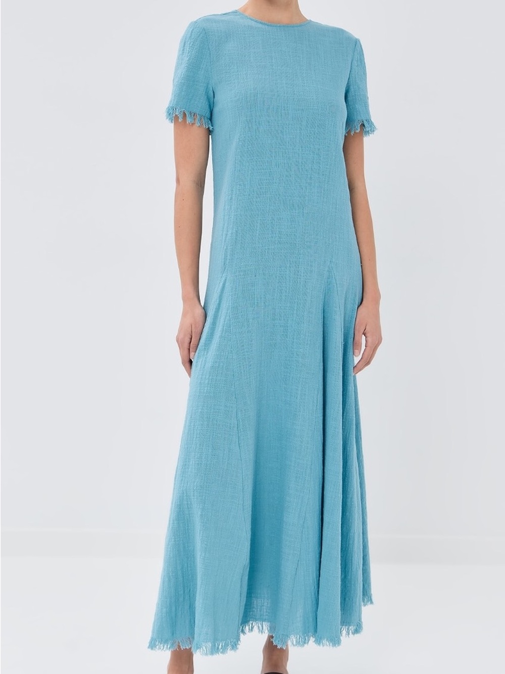 STAUD Le Havre Sky Blue Maxi Dress with Fringe Trim